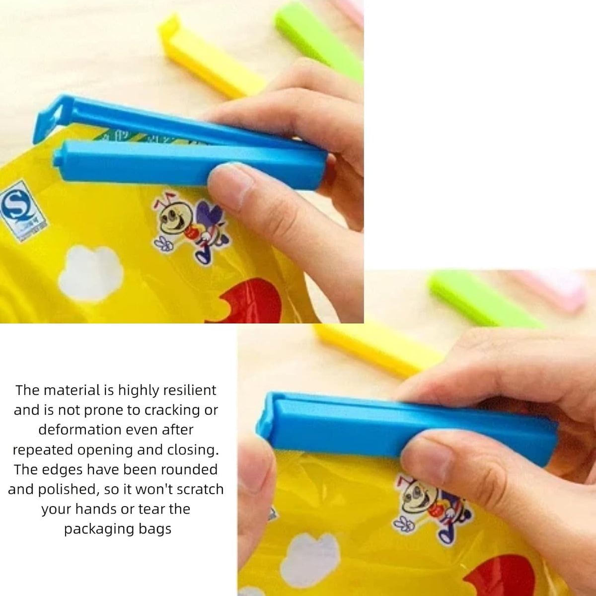 Aissmmeio12Pcs Plastic Chip,Food Grade Bag Sealer Clips for Snacks,Airtight Seal to Keep Food Fresh,Curved Design Sealing Bag Clips for Food,Kitchen and Multi Purpose Kitchen Organizer(Colors)