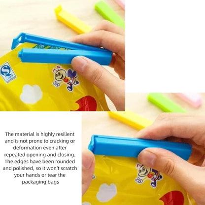 Aissmmeio12Pcs Plastic Chip,Food Grade Bag Sealer Clips for Snacks,Airtight Seal to Keep Food Fresh,Curved Design Sealing Bag Clips for Food,Kitchen and Multi Purpose Kitchen Organizer(Colors)