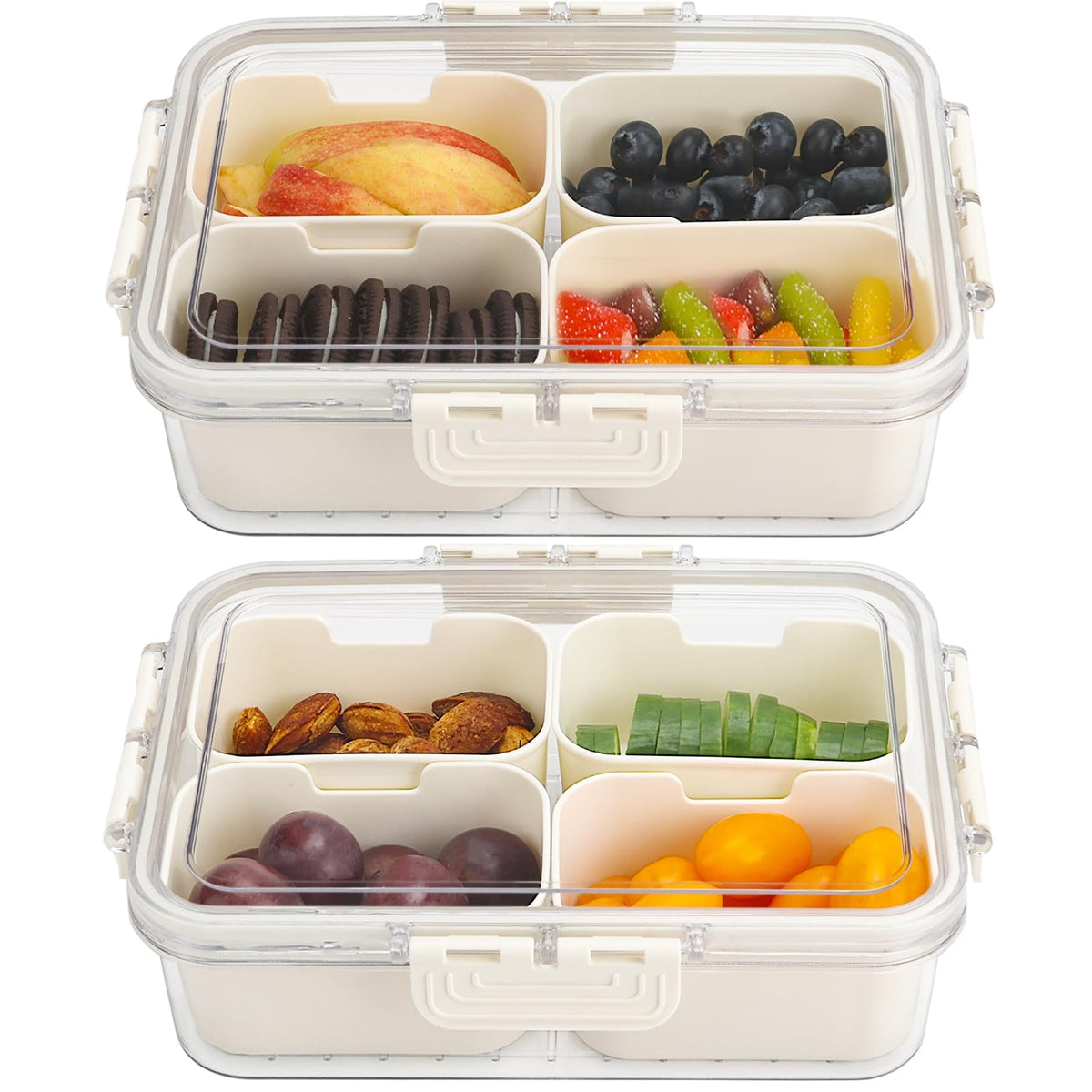 2Pcs Snackle Box Snack Containers with Lid Divided Serving Tray with Handle