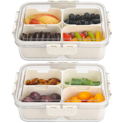 2Pcs Snackle Box Snack Containers with Lid Divided Serving Tray with Handle