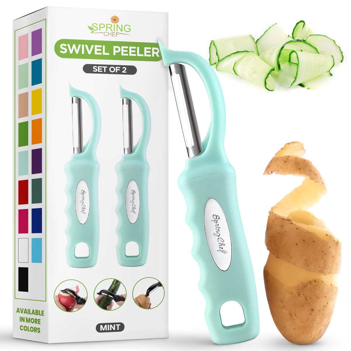 Spring Chef Swivel Potato Peeler for Kitchen with Ergonomic Handle, White