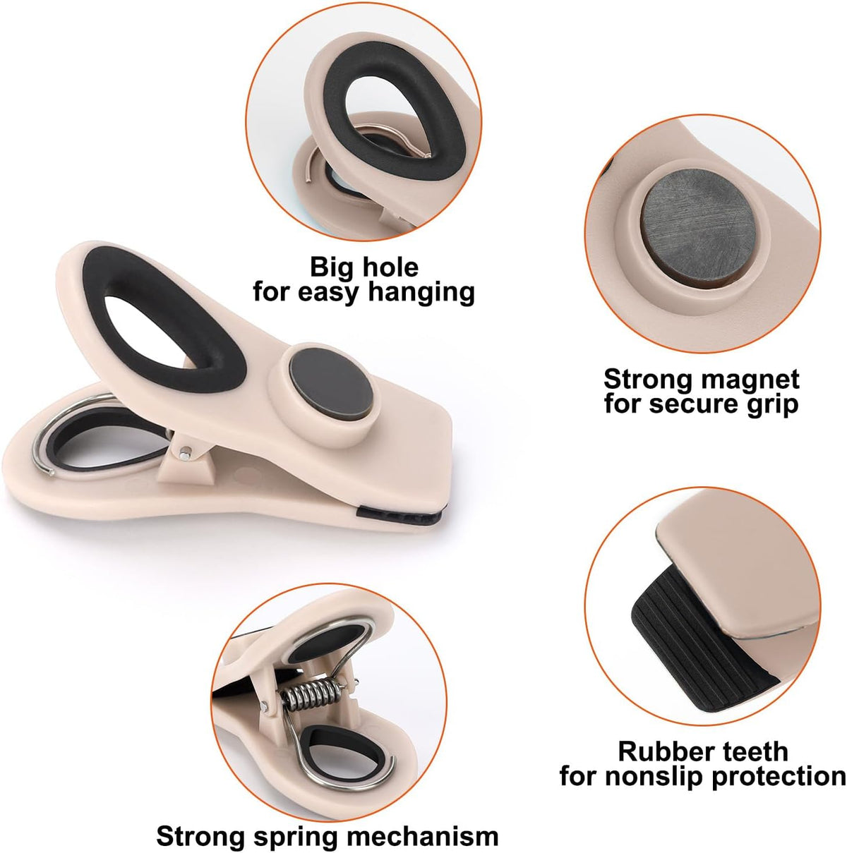 TACGEA Chip Clips, Magnetic Bag Clips Food Storage, 16 Pack, Neutral Color