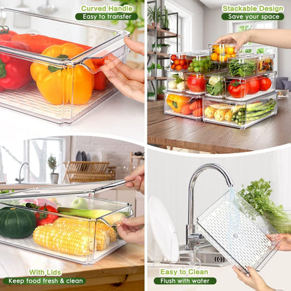 ZIJUND 14 Pack Fridge Organizer Bins with Lids, Stackable Clear Storage