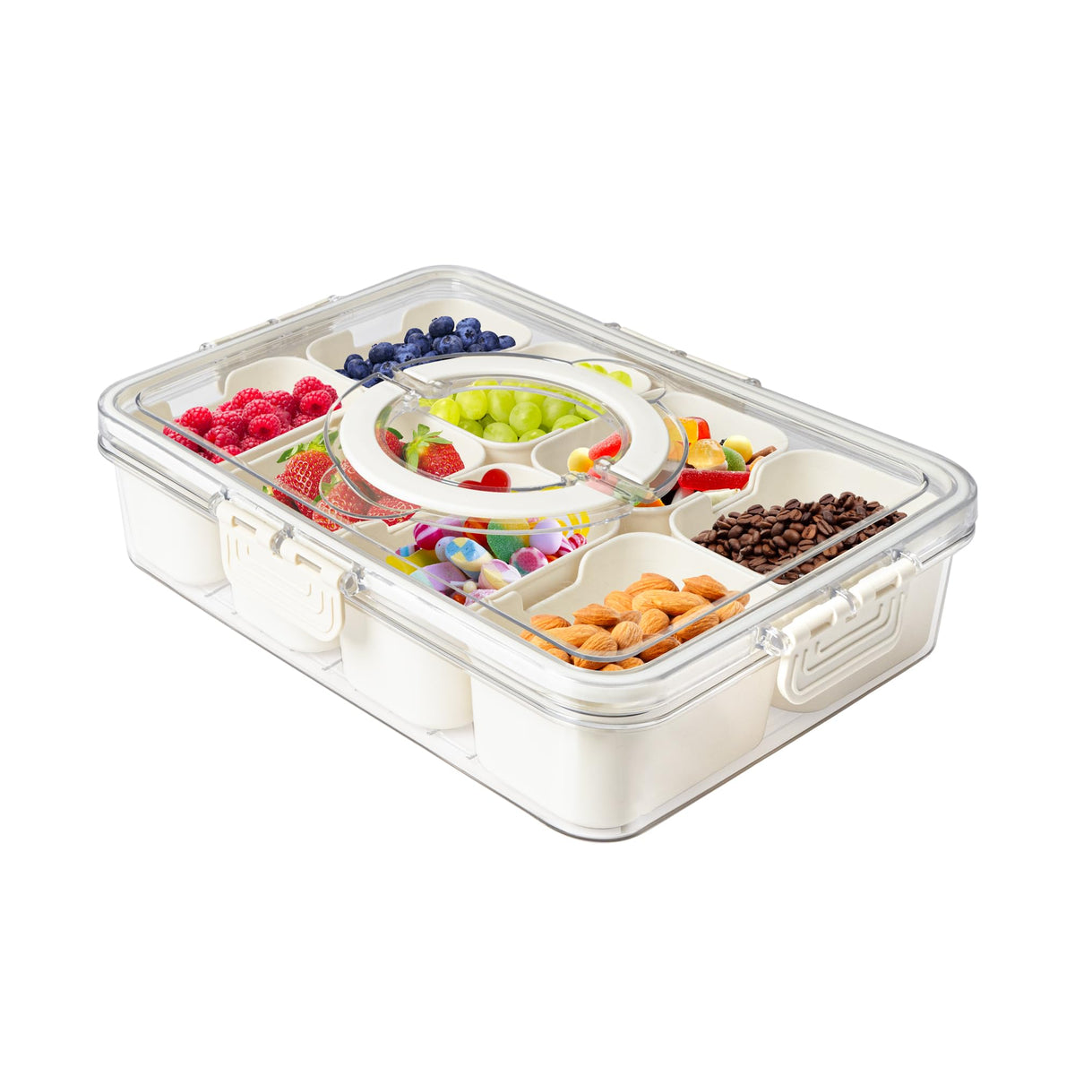 2Pack Divided Veggie Tray with Lid Snackle Box Serving Container Salad Keeper with 4 Removable Boxes Stackable Refrigerator Organizer Bins Produce Saver for Meal Prep Fruit