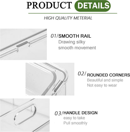 Refrigerator Organizers and Storage, 2 Pack BPA-Free Sturdy Stackable Clear Pull out Drawer Organizer Bins, Fridge Organizers and Storage for Fruit, Produce, Drink, Snack and Food Storage Containers