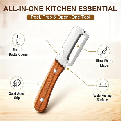 Multifunctional Vegetable Peeler with Wooden Handle for Kitchen