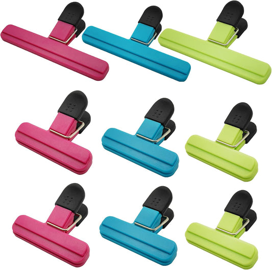 9-Pack Airtight Chip Bag Clips, 3 Large & 6 Small, Assorted Colors