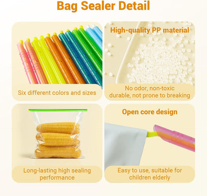30Pcs Plastic Bag Sealer Slide Sticks, Reusable Bag Sealing Clips for Food, Cute Potato Chip Clips Crimper Bulk, Magic Snack Storage Bag Closers Holder for Kitchen Pantry Accessories (5 Lengths