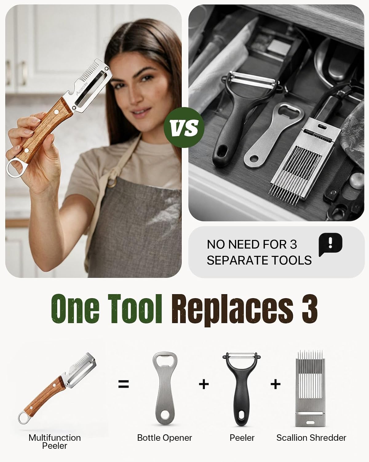 2 PCS Multifunctional Vegetable Peeler, 3-in-1 Stainless Steel Peeler Knife