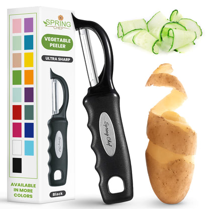 Spring Chef Original Swivel Vegetable Peeler with Soft Grip Handle, Black