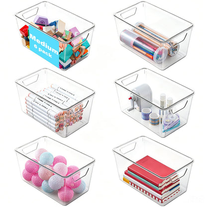 6 Pack Small Clear Storage Bins with Lids, Plastic Arts and Craft Storage Containers, Stackable Clear Plastic Craft Storage Bins with Handles for Classroom Storage Organization,Kitchen, Fridge, Office