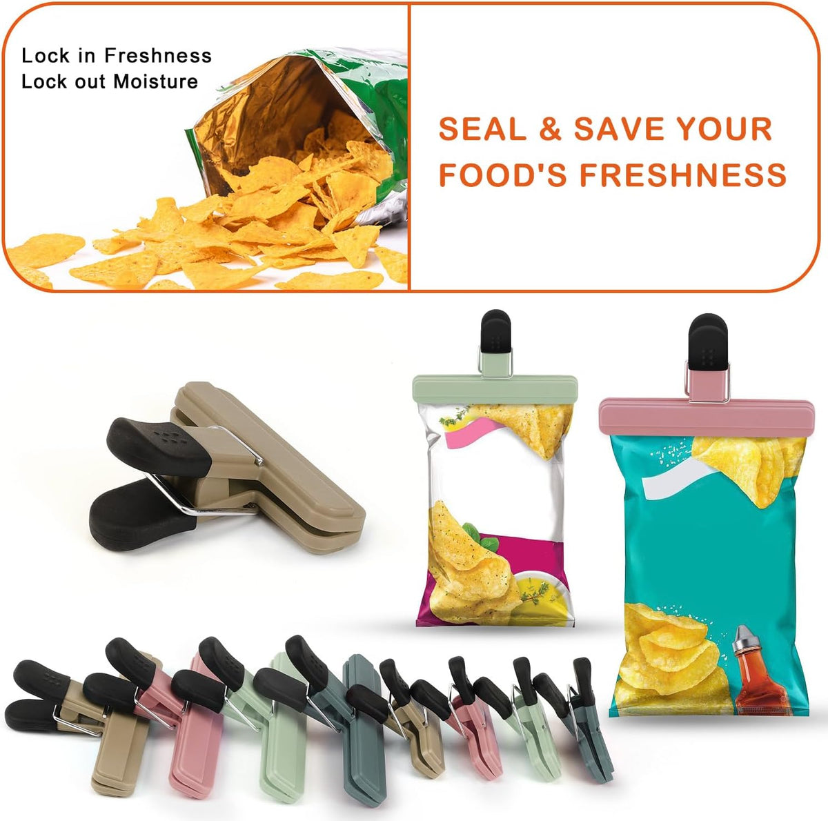 TACGEA Chip Clips, 8 Pack Bag Clips, Upgrade Wide-Open, for Food Storage