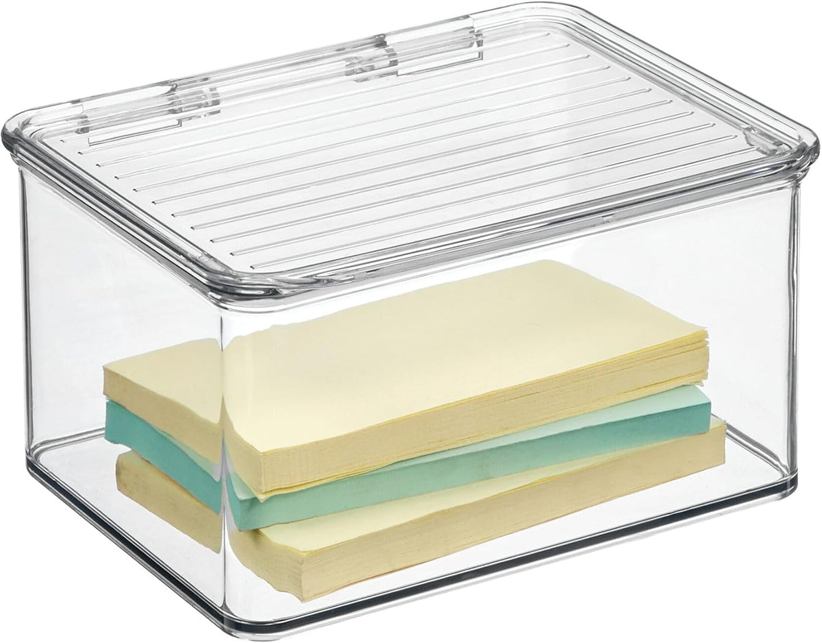 iDesign Plastic Stackable Hinged-Lid Storage Box, Clear