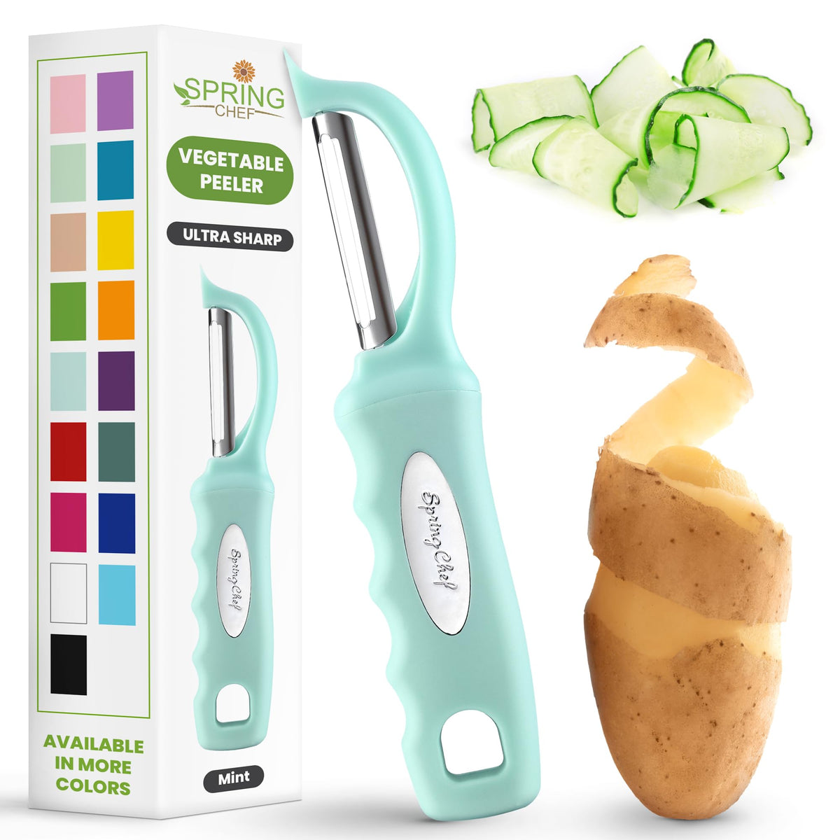 Spring Chef Swivel Vegetable Peeler with Soft Grip Handle, Pink Lemonade