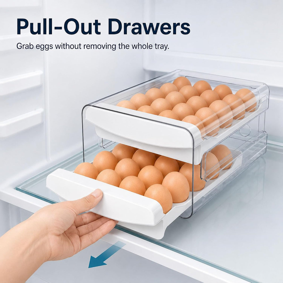 Egg Holder for Fridge, 40-Egg Refrigerator Organizer with Drawers
