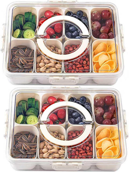 2Pcs Snackle Box Snack Containers with Lid Divided Serving Tray with Handle