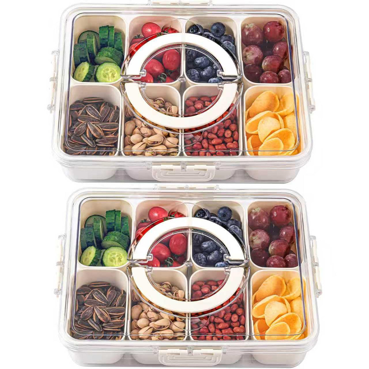 2Pcs Snackle Box Snack Containers with Lid Divided Serving Tray with Handle