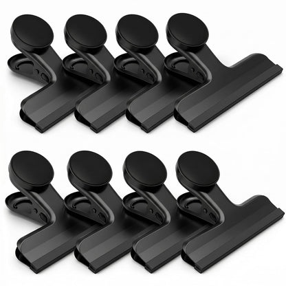 HOUSE AGAIN 4 Pack Stainless Steel Magnetic Chip Bag Clips Covered with Silicone - NO More Sharp Edges - Color Coded for Food Bags - Hang Postcards Heavy Duty for Kitchen and Office, 3 Inches Wide