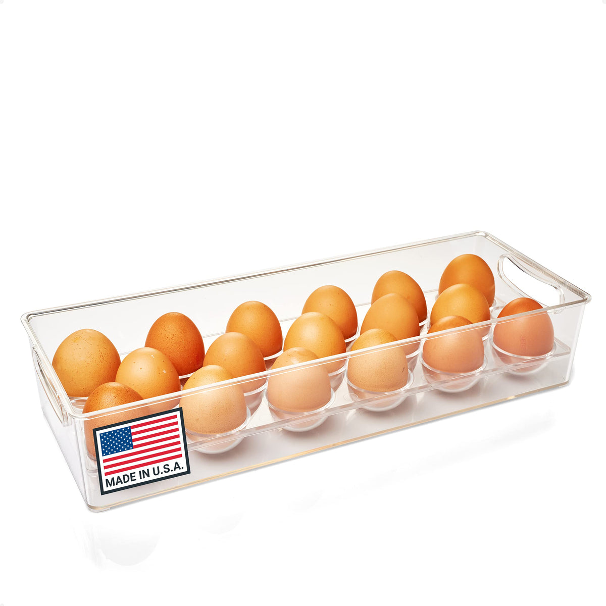 Pikanty Clear Refrigerator Organizer Bin with Handles — 11 Inch Compact Stackable Fridge and Pantry Storage Container for Snacks, Yogurt, Condiments, Dishwasher Safe, Made in USA