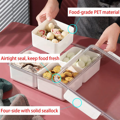 2Pack Divided Veggie Tray with Lid Snackle Box Serving Container Salad Keeper with 4 Removable Boxes Stackable Refrigerator Organizer Bins Produce Saver for Meal Prep Fruit