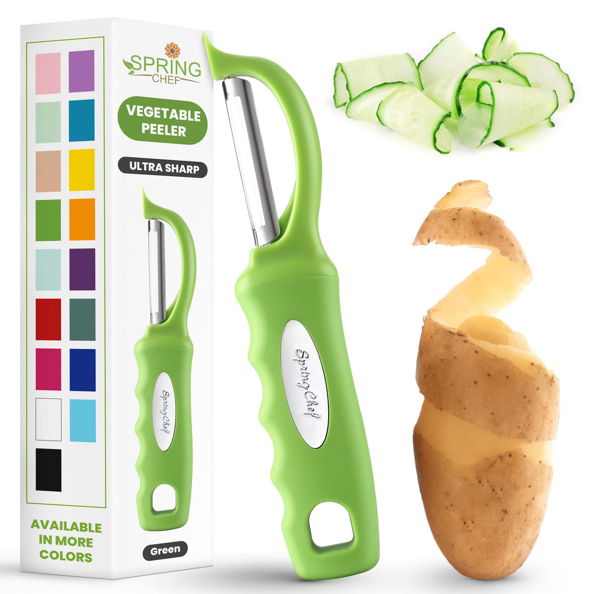 Spring Chef Swivel Potato Peeler for Kitchen with Ergonomic Handle, White
