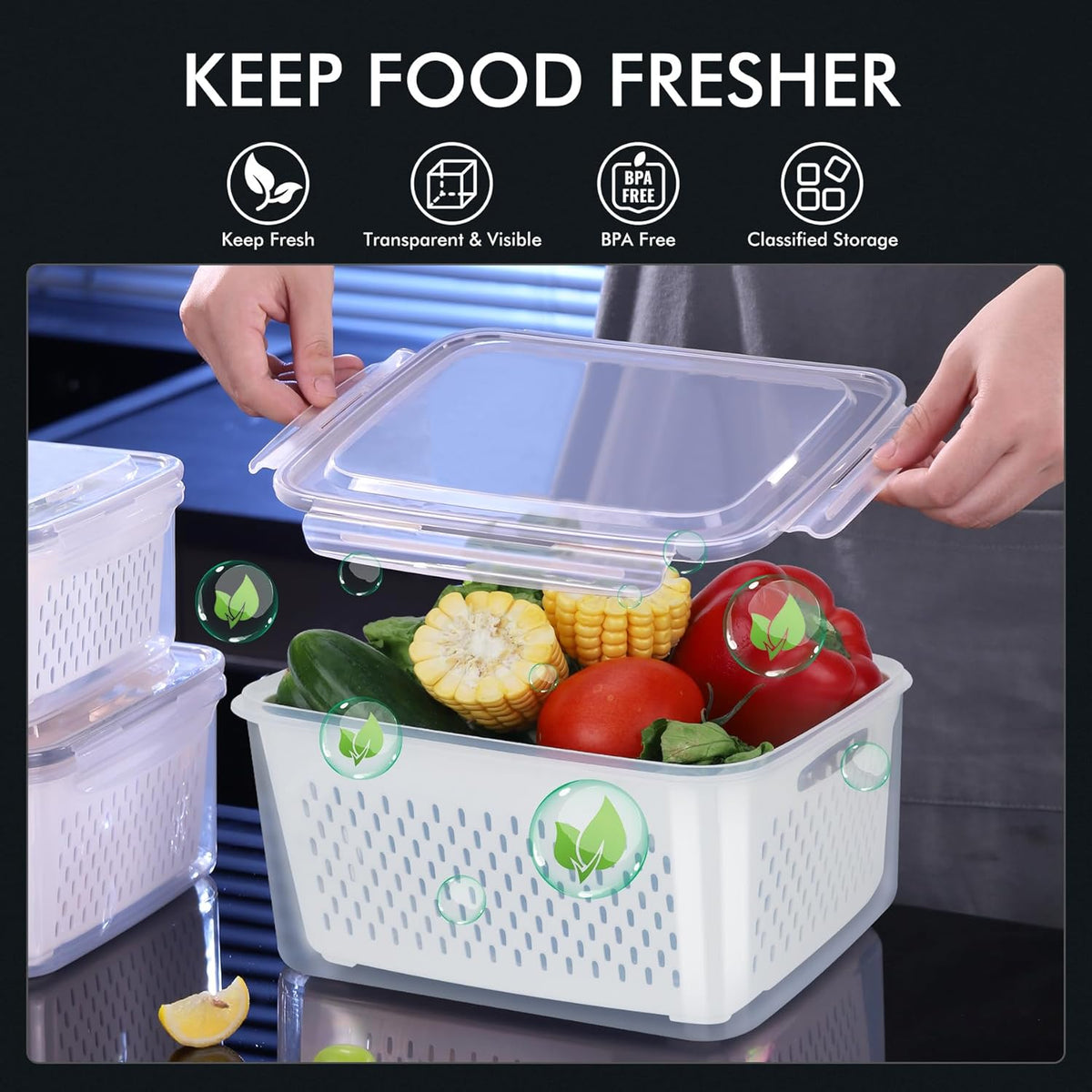 HOTEC 5-Pack Fruit Storage Container for Fridge, 4.15L