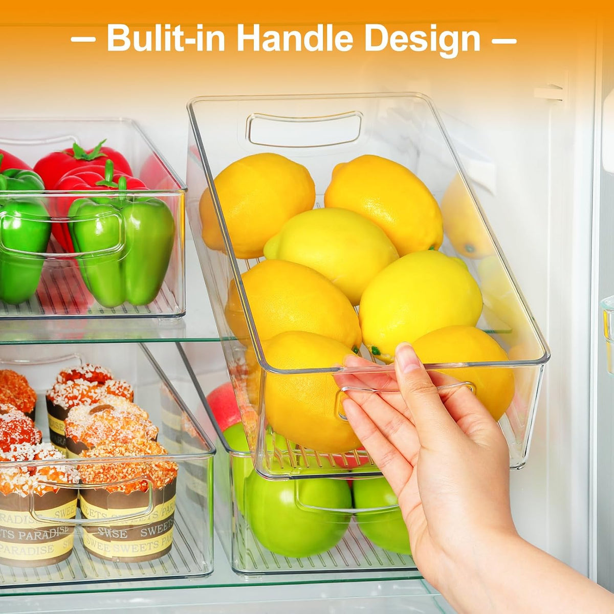 Hudgan Clear Storage Bins 8 Packs for Refrigerator, 4 Large Stackable Pantry Organizer Bins and 4 Medium Storage Plastic Containers for Home Edit, Kitchen, Freezer, Bathroom, Drawers, Shelves