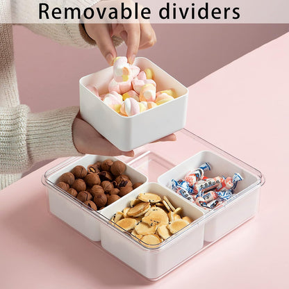 2Pack Divided Veggie Tray with Lid Snackle Box Serving Container Salad Keeper with 4 Removable Boxes Stackable Refrigerator Organizer Bins Produce Saver for Meal Prep Fruit