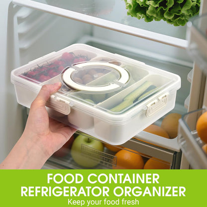 Snackle Box Container, 4 Compartment Divided Serving Tray with Lid