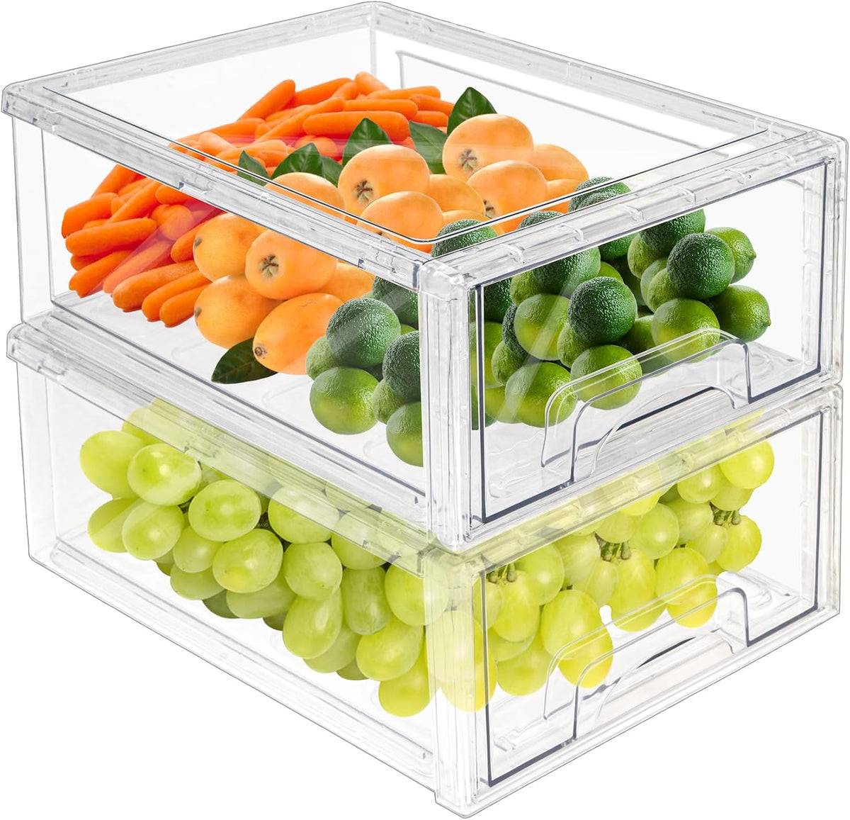 Mano 2Pack Clear Fridge Drawers Pull Out Stackable Refrigerator Drawer Organizer Bins Pantry Storage Box Plastic Food Containers for Kitchen Bathroom Office Closet (2pack-Large)