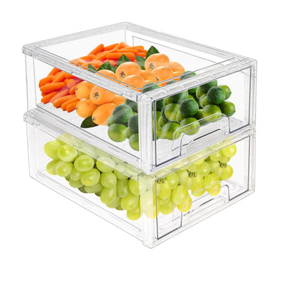 Mano 2Pack Clear Fridge Drawers Pull Out Stackable Refrigerator Drawer Organizer Bins Pantry Storage Box Plastic Food Containers for Kitchen Bathroom Office Closet (2pack-Large)