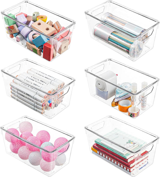 6 Pack Small Clear Storage Bins with Lids, Plastic Arts and Craft Storage Containers, Stackable Clear Plastic Craft Storage Bins with Handles for Classroom Storage Organization,Kitchen, Fridge, Office