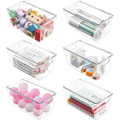 6 Pack Small Clear Storage Bins with Lids, Plastic Arts and Craft Storage Containers, Stackable Clear Plastic Craft Storage Bins with Handles for Classroom Storage Organization,Kitchen, Fridge, Office
