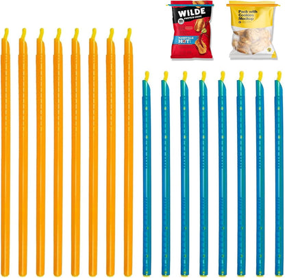 16PCS Reusable Bag Seal Sticks,Magic Bag Sealer Stick Plastic Bag Sealers Bag Clips for Food Storage, Freezer & Pantry Organization（11.25inch and 8.86inch)