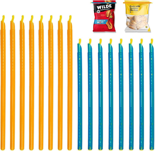 16PCS Reusable Bag Seal Sticks,Magic Bag Sealer Stick Plastic Bag Sealers Bag Clips for Food Storage, Freezer & Pantry Organization（11.25inch and 8.86inch)