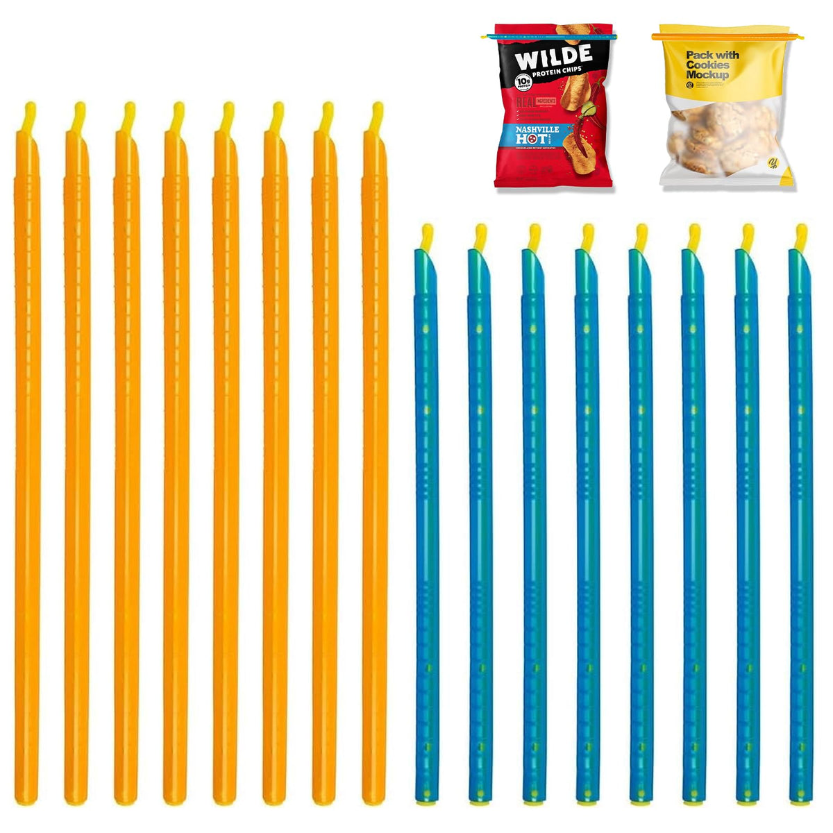 16PCS Reusable Bag Seal Sticks,Magic Bag Sealer Stick Plastic Bag Sealers Bag Clips for Food Storage, Freezer & Pantry Organization（11.25inch and 8.86inch)