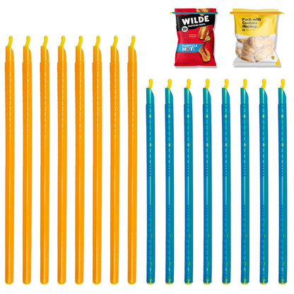 16PCS Reusable Bag Seal Sticks,Magic Bag Sealer Stick Plastic Bag Sealers Bag Clips for Food Storage, Freezer & Pantry Organization（11.25inch and 8.86inch)