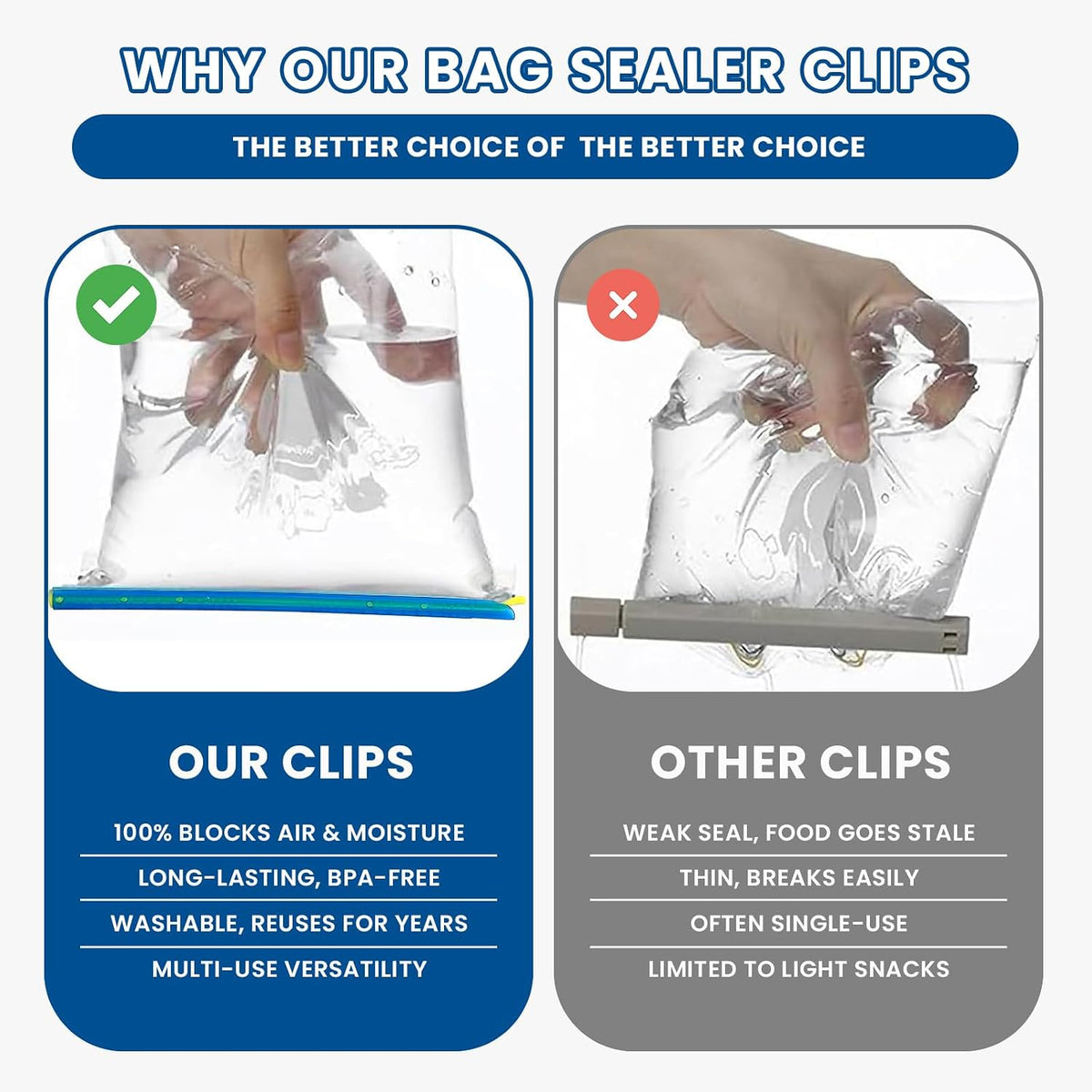 21-Sticks Bag Sealer Stick, 5 Diffrent Sizes, Chip Clips, Stay Fresh Bag Sealer Sticks, Keeps Food Bags Airtight Watertight & Food Fresh Longer