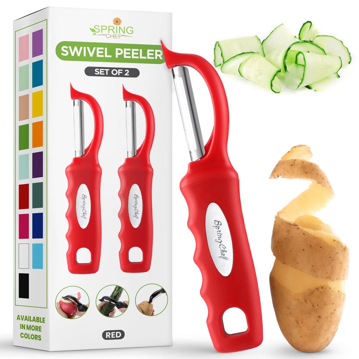 Spring Chef Swivel Potato Peeler for Kitchen with Ergonomic Handle, White