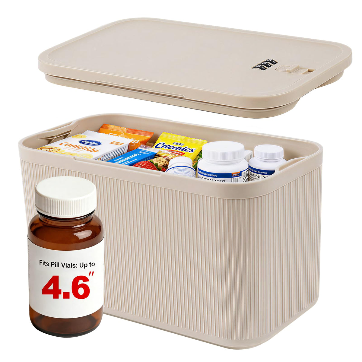 Lock Box for Medication, Medicine Lock Box with Small Mesh Zipper Pouch, Lockable Storage Box with Code for Phone Medicine Snack, BPA-Free Lock Box for Fridge, Home, Office, School, Gift