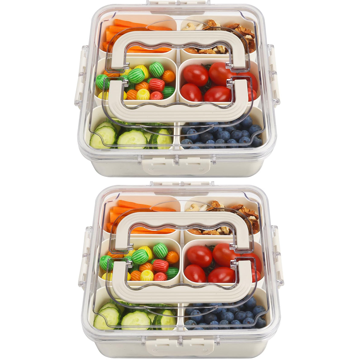 2Pcs Snackle Box Snack Containers with Lid Divided Serving Tray with Handle