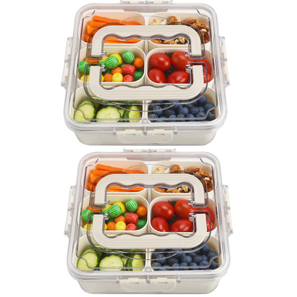 2Pcs Snackle Box Snack Containers with Lid Divided Serving Tray with Handle