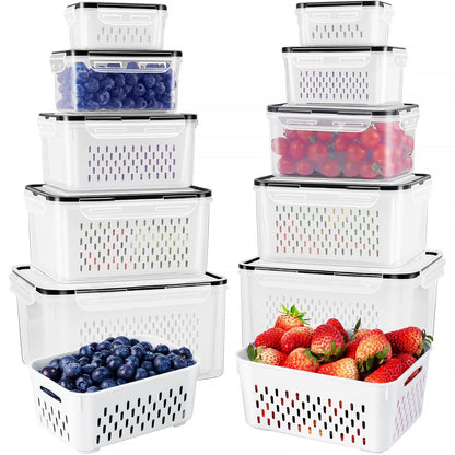 Freshmage Fruit Storage Containers for Fridge with Removable Colander 4 PCS