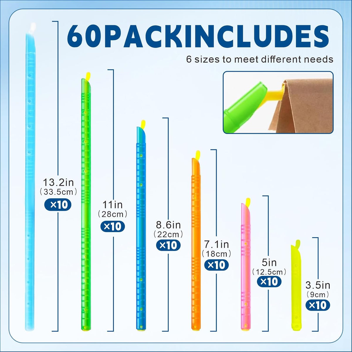 60 PCS Magic Bag Sealer Sticks,Reusable Chip Clips, 6 Sizes