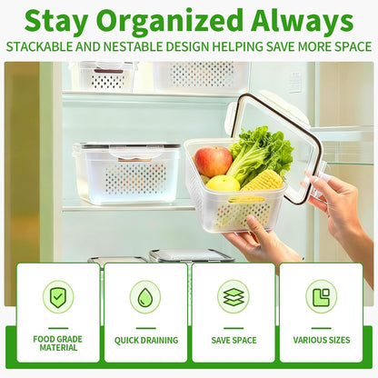 PRAKI Fruit Storage Containers for Fridge with Removable Colander, 5-Pack
