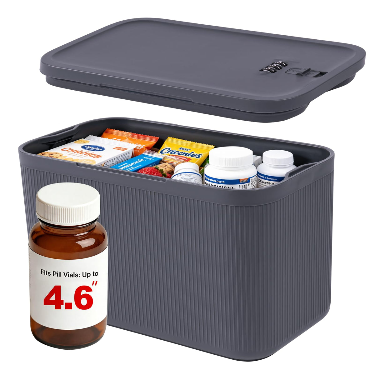 Lock Box for Medication, Medicine Lock Box with Small Mesh Zipper Pouch, Lockable Storage Box with Code for Phone Medicine Snack, BPA-Free Lock Box for Fridge, Home, Office, School, Gift