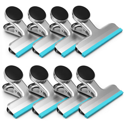 HOUSE AGAIN 4 Pack Stainless Steel Magnetic Chip Bag Clips Covered with Silicone - NO More Sharp Edges - Color Coded for Food Bags - Hang Postcards Heavy Duty for Kitchen and Office, 3 Inches Wide