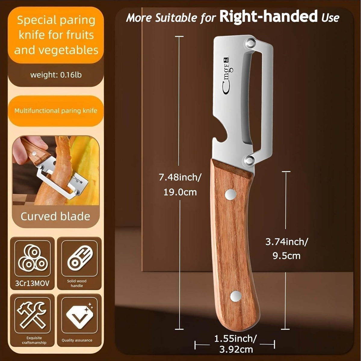 Vegetable Peeler Wooden Handle Sharp Steel Blade with Bottle Opener