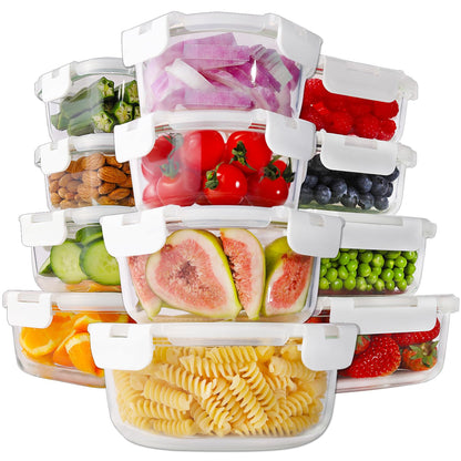 24pc Glass Food Storage Containers with Lids，Glass Meal Prep Containers