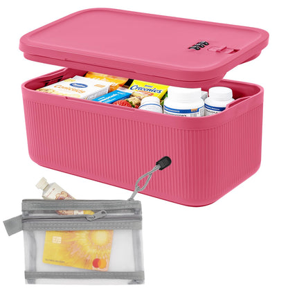 Lock Box for Medication, Medicine Lock Box with Small Mesh Zipper Pouch, Lockable Storage Box with Code for Phone Medicine Snack, BPA-Free Lock Box for Fridge, Home, Office, School, Gift